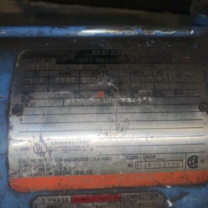 Reliance Electric Motor, #P56J3181MKA, 3/4hp, 1140rpm, 208/230v, Parker, #384323 - Image 3