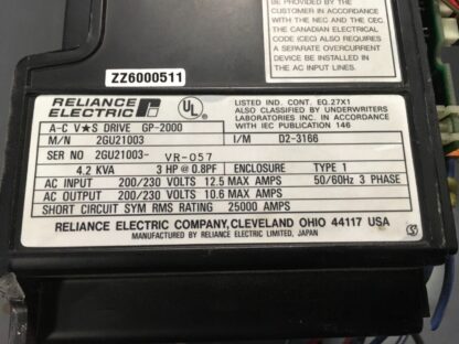 Reliance Electric A-C V*S Drive GP-2000, 4.2kva, 3ph, no cover, and 1 mount gone - Image 6