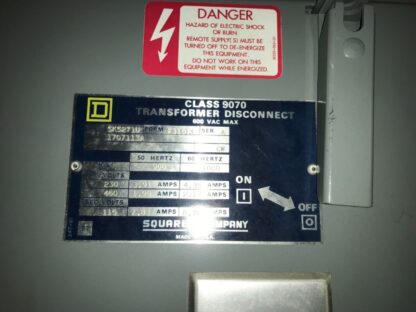 Sqaure D Disconnect, #SK5271U, 230-460v, 115v, , With Warranty - Image 2
