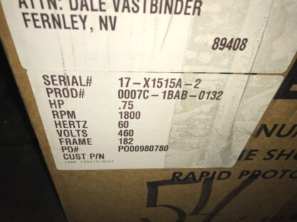 REULAND Motor, #0007C-1BAB-0132, 3/4hp, 1800rpm, 460v, 182FR,  With warranty. - Image 7