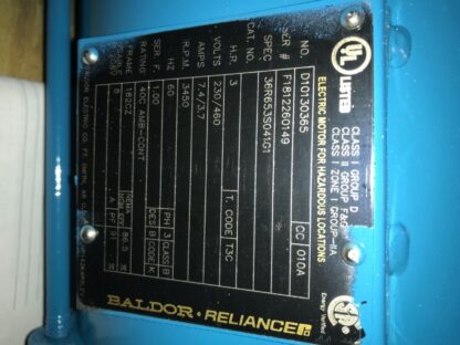 Baldor Motor, #D10130365, #F1812260149, 3hp, 230/460v, 3450rpm, With Warranty - Image 2