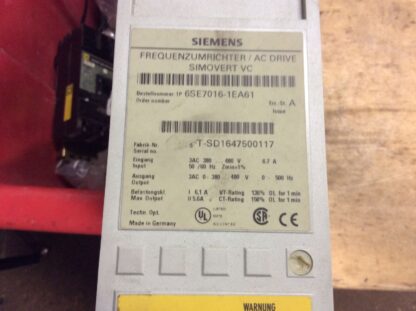 Siemens Frequenzumrichter/AC Drive Simovert VC, 6SE7016-1ES61, 30 day warranty - Image 2