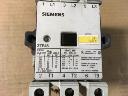 Siemens Contactor, 3TF46, 230v coil, up to 50hp rating, 600vac - Image 2