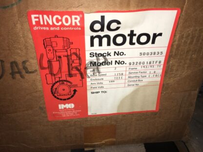 Fincor DC motor, 9320018TFB, 2hp, 1750rpm, TEFC, ADI-1045