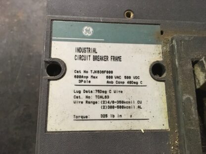 GE Industrial Circuit Breaker, TJK636F000, 3 pole, 600vac, 500vdc, ADI-1195 - Image 2