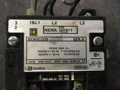 Square D  Starter, 8536SCO3S, NEMA 1, 110-120v coil,  ADI-1200 - Image 2
