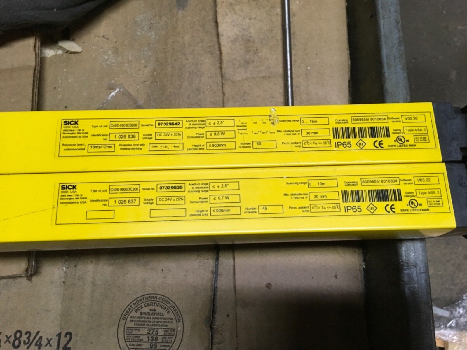 2-SICK safety light curtains, C40E-0903DB200, C40S-0903DC200, C4000, warranty - Image 2