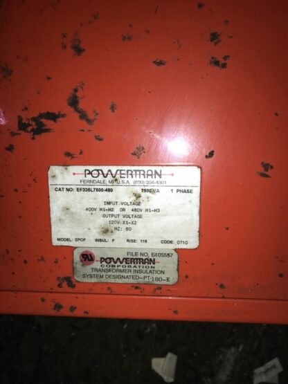 Powertran  transformer, #EF335L7500-480, 400v-480v-120v, - Image 2