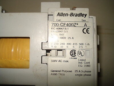 AB CONTACTOR, #700-CF400Z*, SER-A, 25A, 3 PHASE, 30 DAY WARRANTY, FREE SHIPPING - Image 2