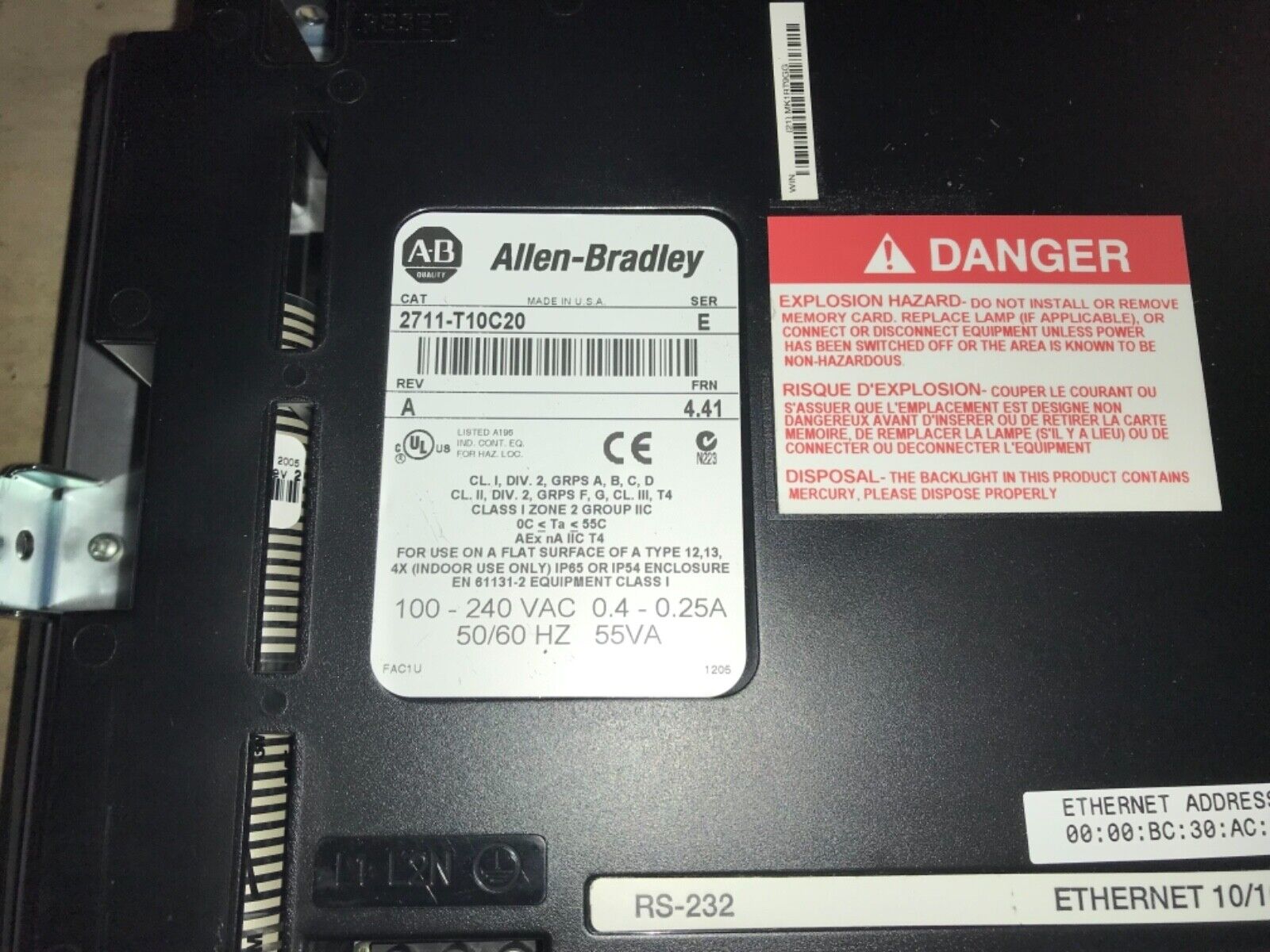 Allen-Bradley PanelView 1000, #2711-T10C20, REV-a, SER-E, FRN-4.41, PS-711 - Image 4