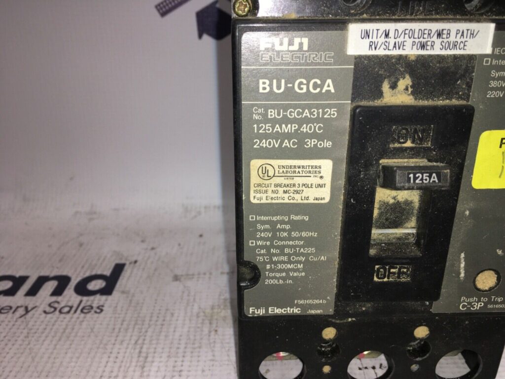 Fuji Electric 125a breaker, BU-GCA, BU-GCA3125, 240VAC 3 pole, DR-149 - Image 2
