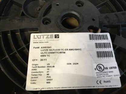 Lutze Silflex TC-ER AWG18/41C, 20ft, 600V TC, gray, 18awg,  NOS,  KP-1226