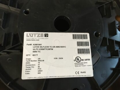 Lutze Silflex TC-ER AWG18/41C, 60ft, 600V TC, gray, 18awg,  NOS,  KP-1227