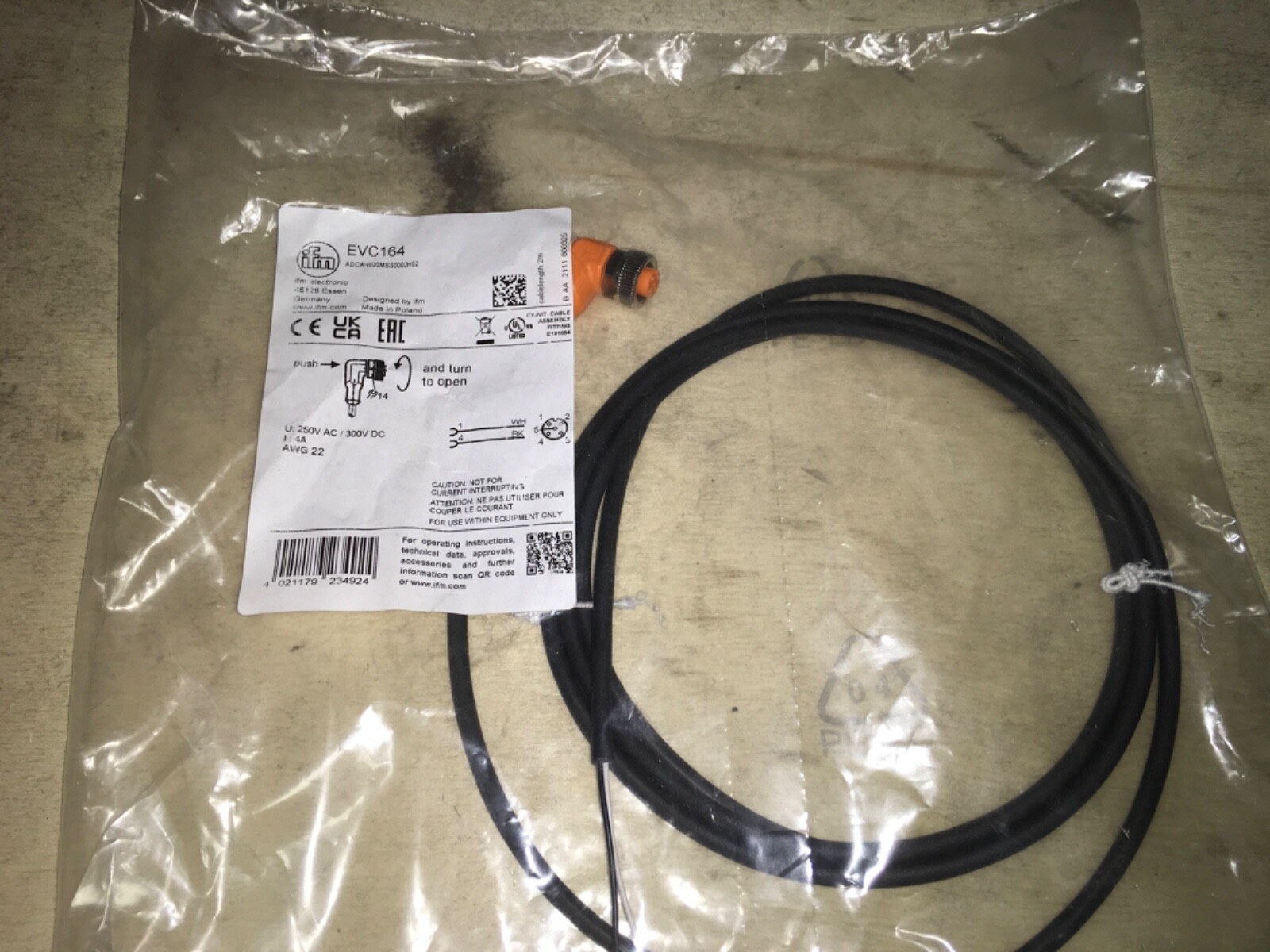 IFM Electronic EVC164, connector cable, NIB, JRM-190