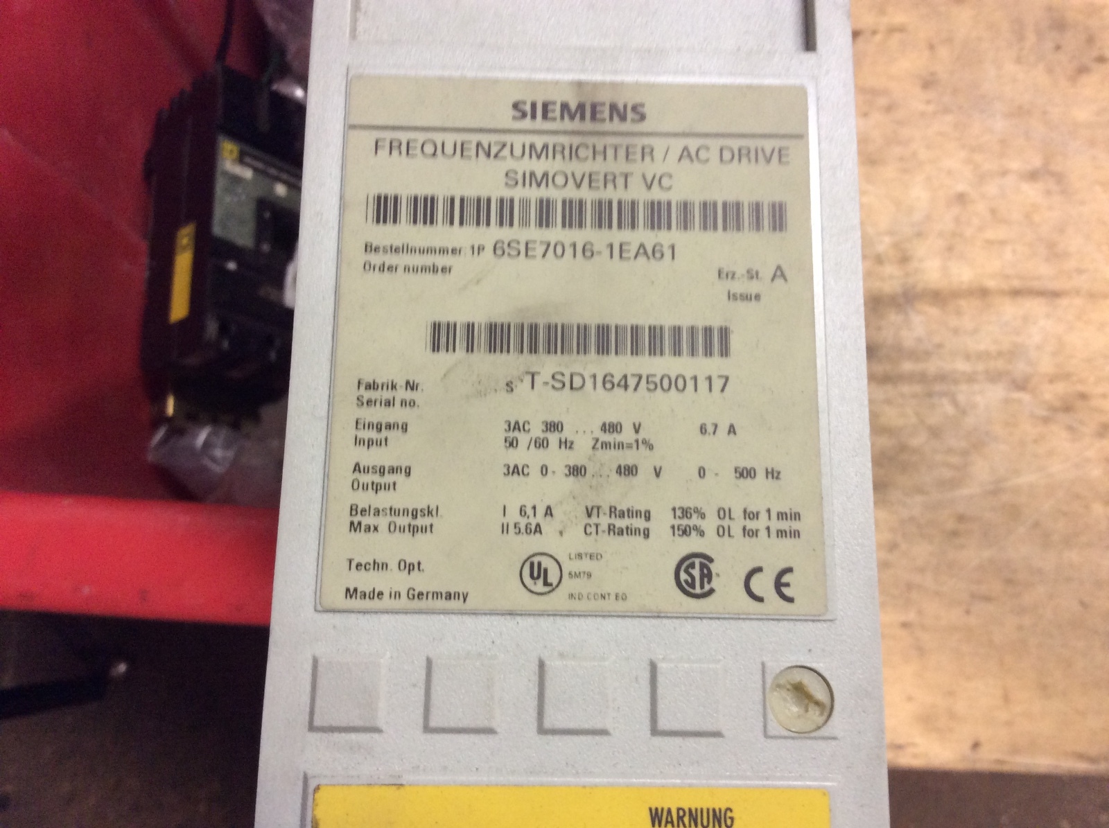 Siemens Frequenzumrichter/AC Drive Simovert VC, 6SE7016-1ES61, Pre-Own, DR-2862 - Image 2