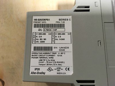 Allen Bradley Drive, 160-BA03NPS1, SER-C, FRN:7:05, 0.75kw/1hp, 3phase, (PS-315) - Image 6