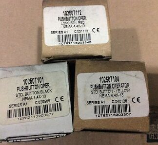 3- Cutler Hammer 10250T Pushbutton Operator Red Black & Yellow, NOS, (CDR-108)