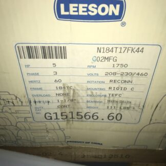 LEESON MOTOR, #G151566.60, 5hp, 1750rpm, 208-230/460v, 184TC-FR, NOS, (PS-1048)
