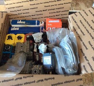 Box of misc electrical, idec, pepperl+Fuchs! bellofram! hubbell,  See pictures