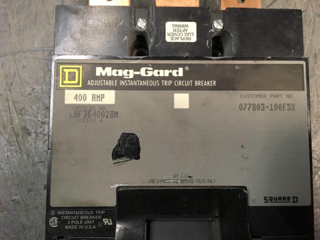 Square-D Adjustable Instantaneous Trip Circuit Breaker, 400amp, LAF3640028M - Image 2