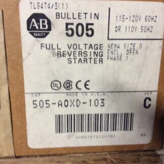 Allen-Bradley size 0 starter, #505-A0XD-103, 110/120v coil, 1hp-115v, 2hp-230v