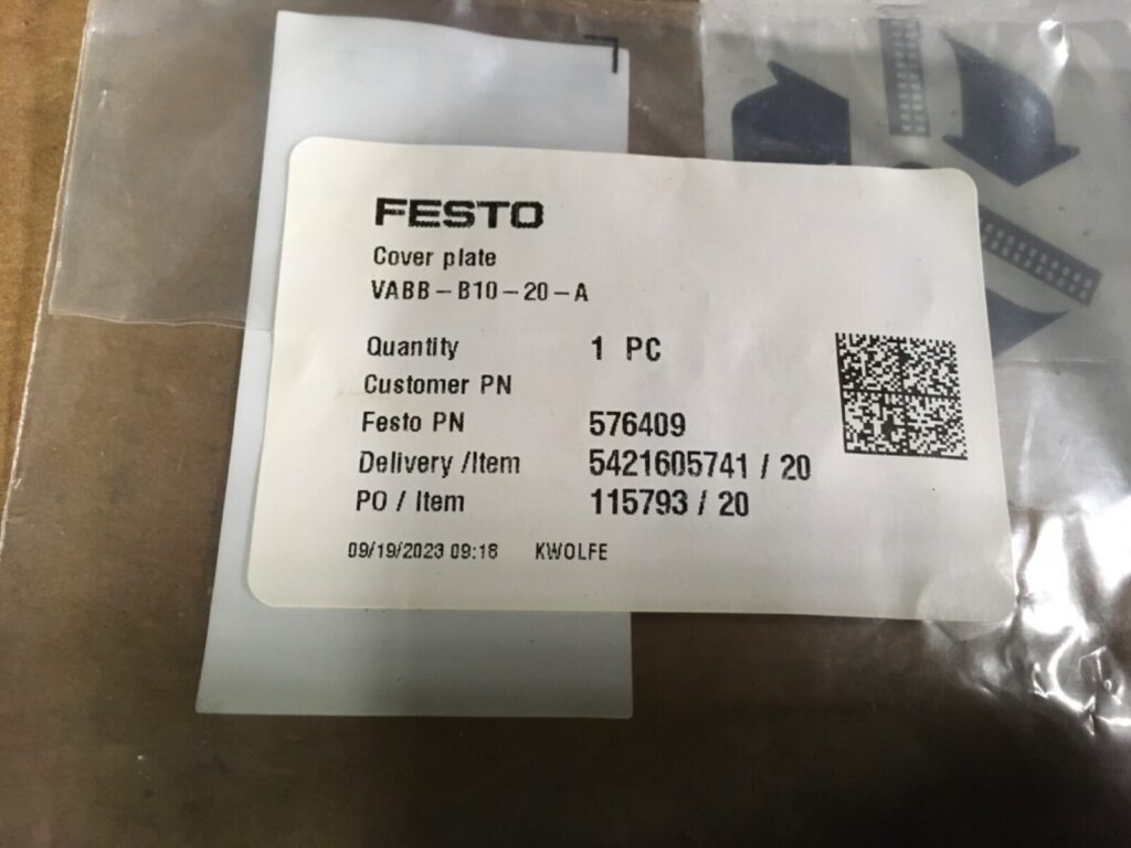 FESTO cover plate, VABB-B10-20-A, NOS, KP-511
