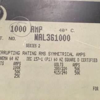 Square D Molded Case Circuit Breaker 1000amp, NAL36100, pre-owned, (DR-4821)