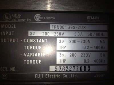 FRENIC-500G9, MOD#FRN001G9S-2UX, INPUT-200-230V, TORQUE 1HP, pre-owned, (DR-872) - Image 2