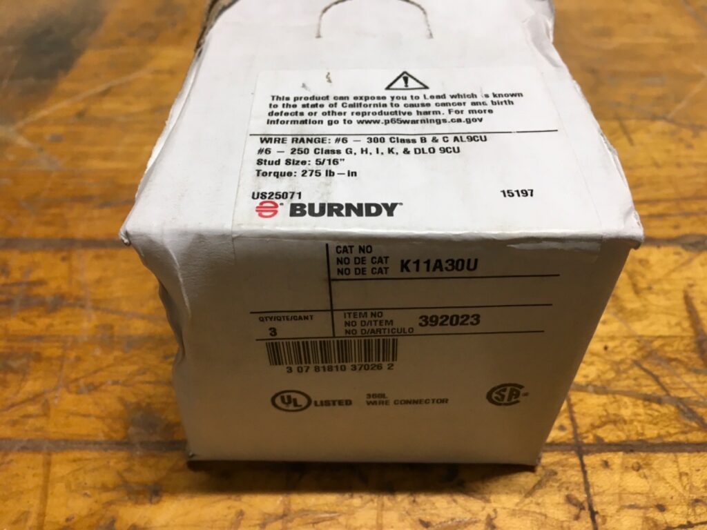 Burndy lugs, 3pcs, K11A30U, 392023, NOS, (KP-2012)